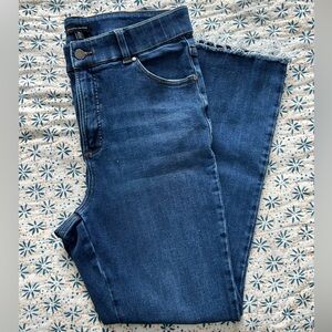 Universal Standard Deep Blue Frayed Hem Ankle Jeans